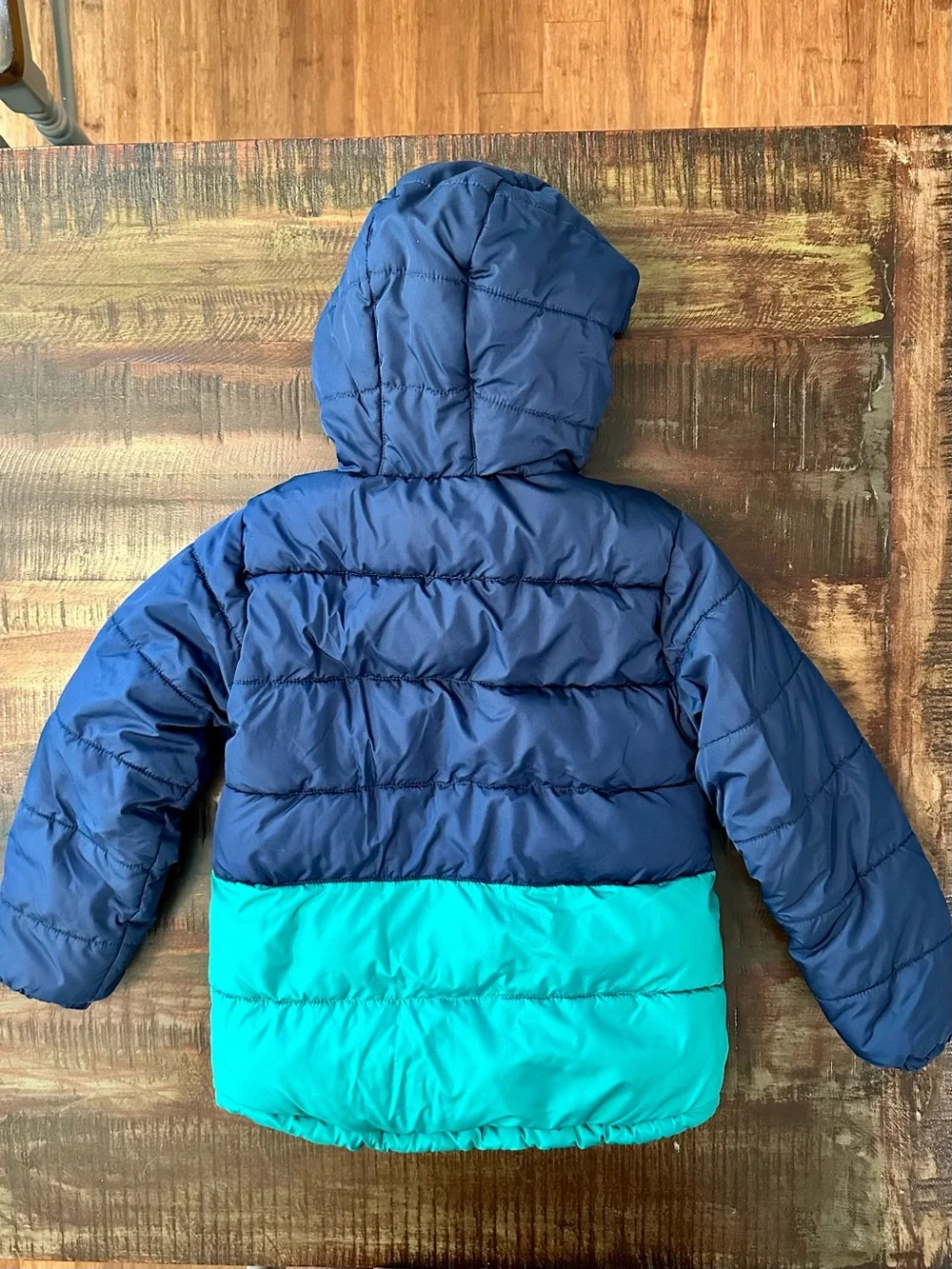 Lands' End Navy and Teal Hooded Puffer Jacket - Kids